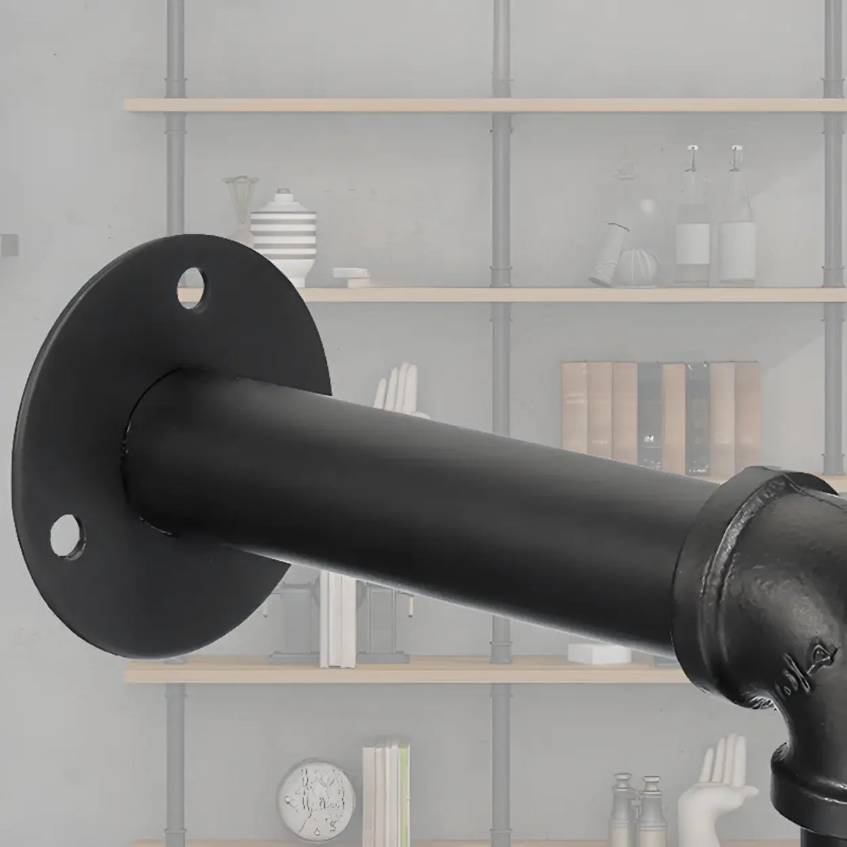 Wall Mounted Rustic Ladder Pipe Pine Display Bookshelf Image - 13