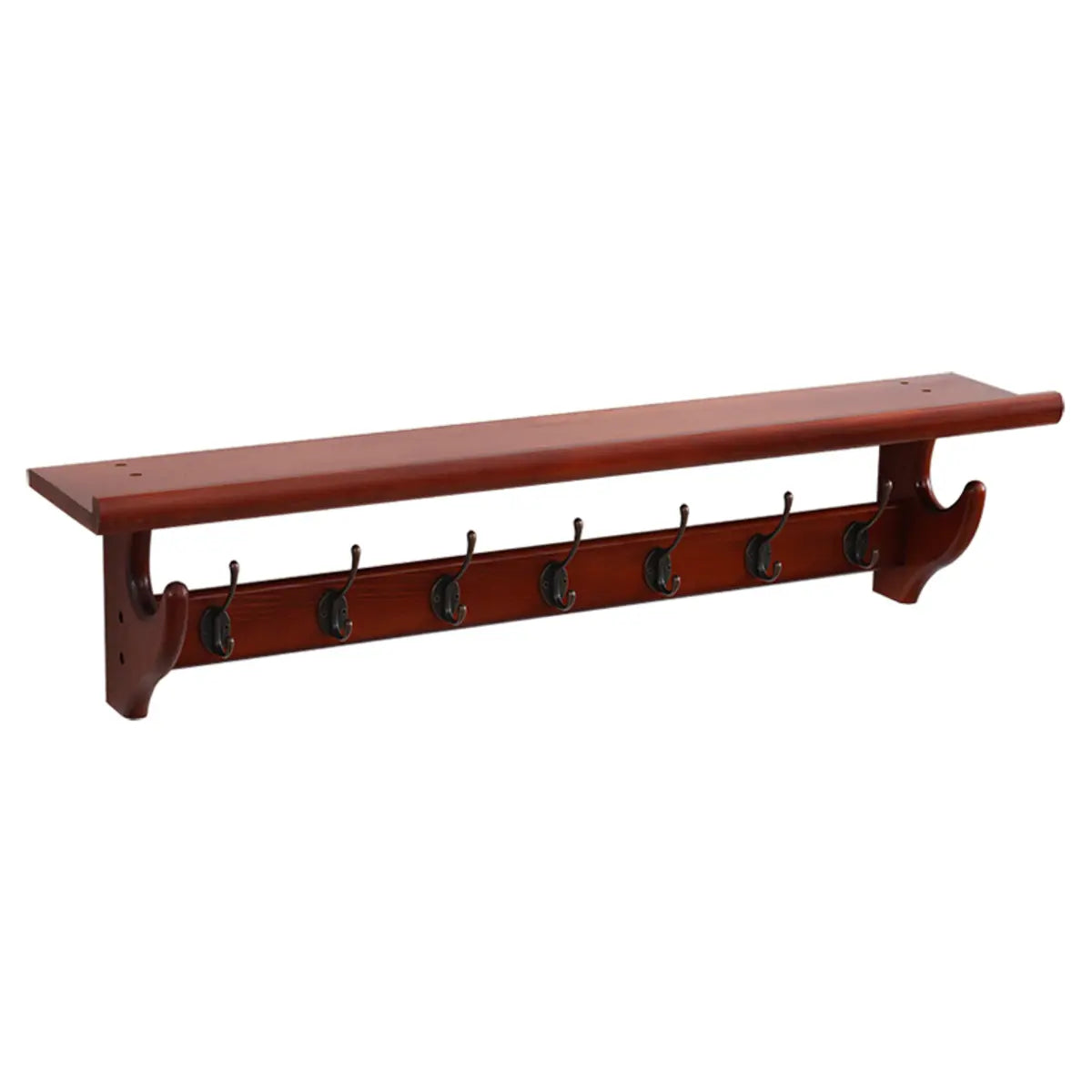 Wall-Mounted Wood Brown Coat Rack with Shelf and Hooks Image - 2