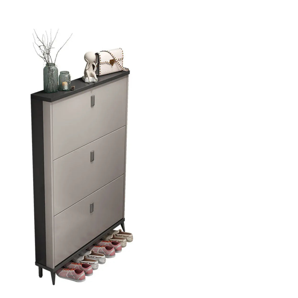 Wall Mounted Wood Entryway Grey Medium Shoe Storage Unit Image - 12