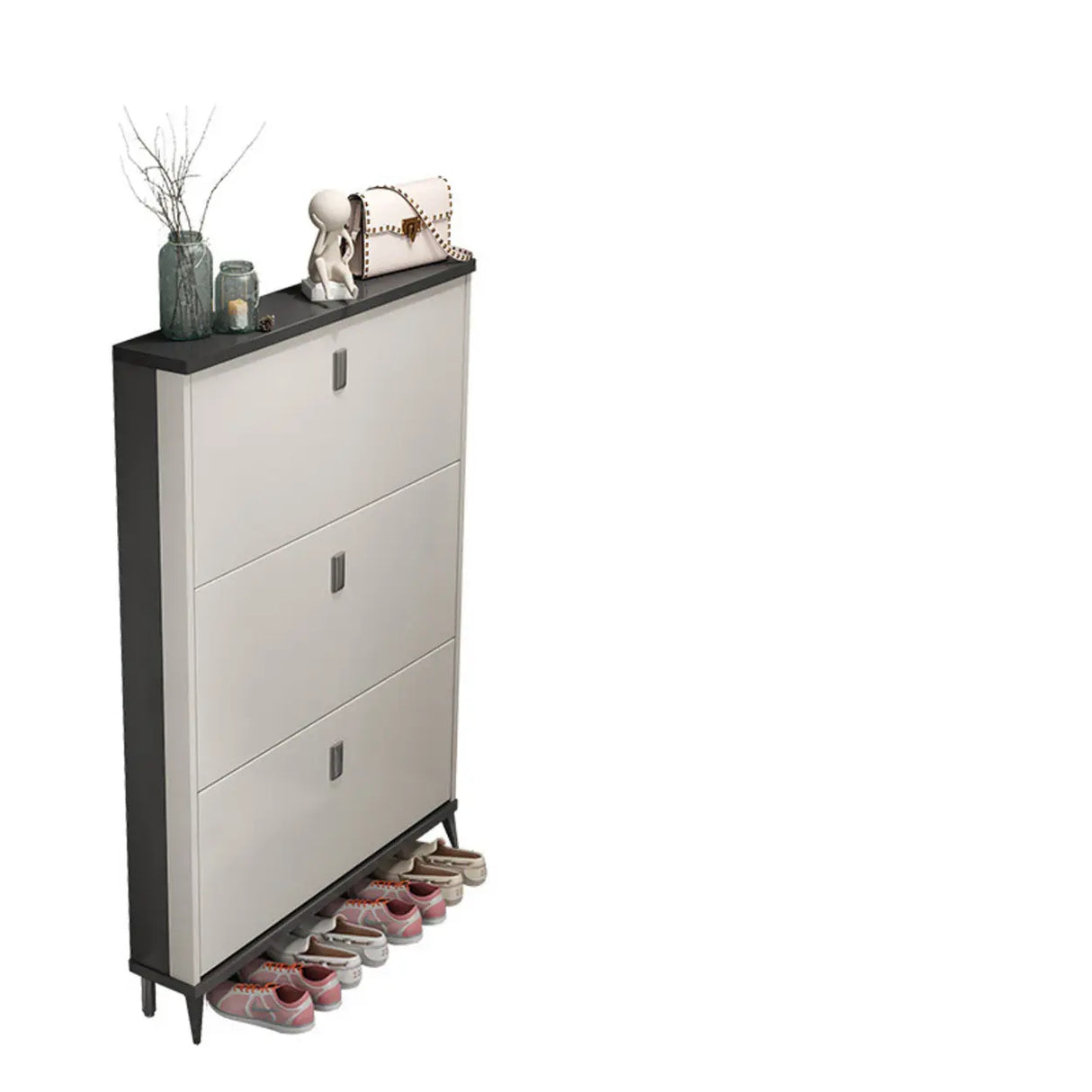 Wall Mounted Wood Entryway Grey Medium Shoe Storage Unit Image - 2