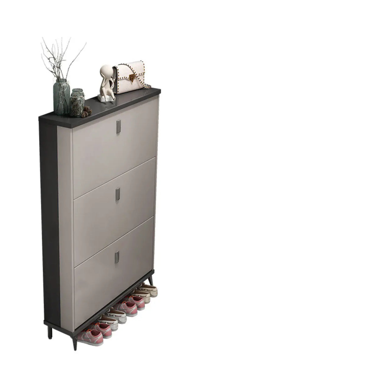 Wall Mounted Wood Entryway Grey Medium Shoe Storage Unit Image - 13