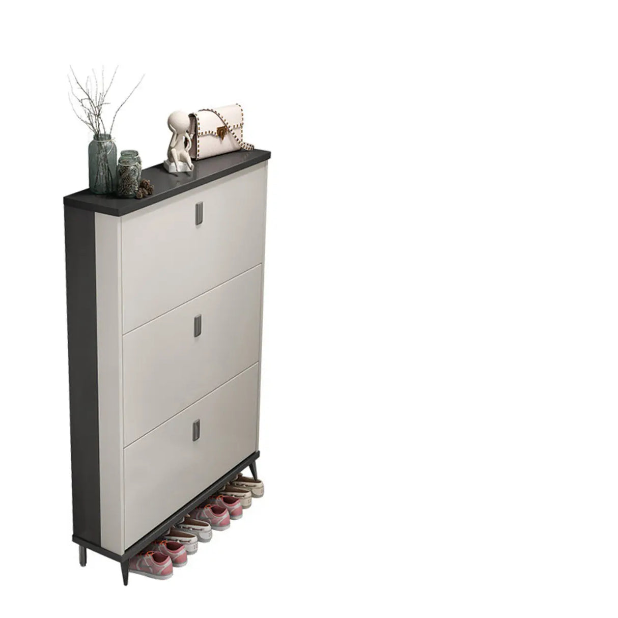 Wall Mounted Wood Entryway Grey Medium Shoe Storage Unit Image - 14