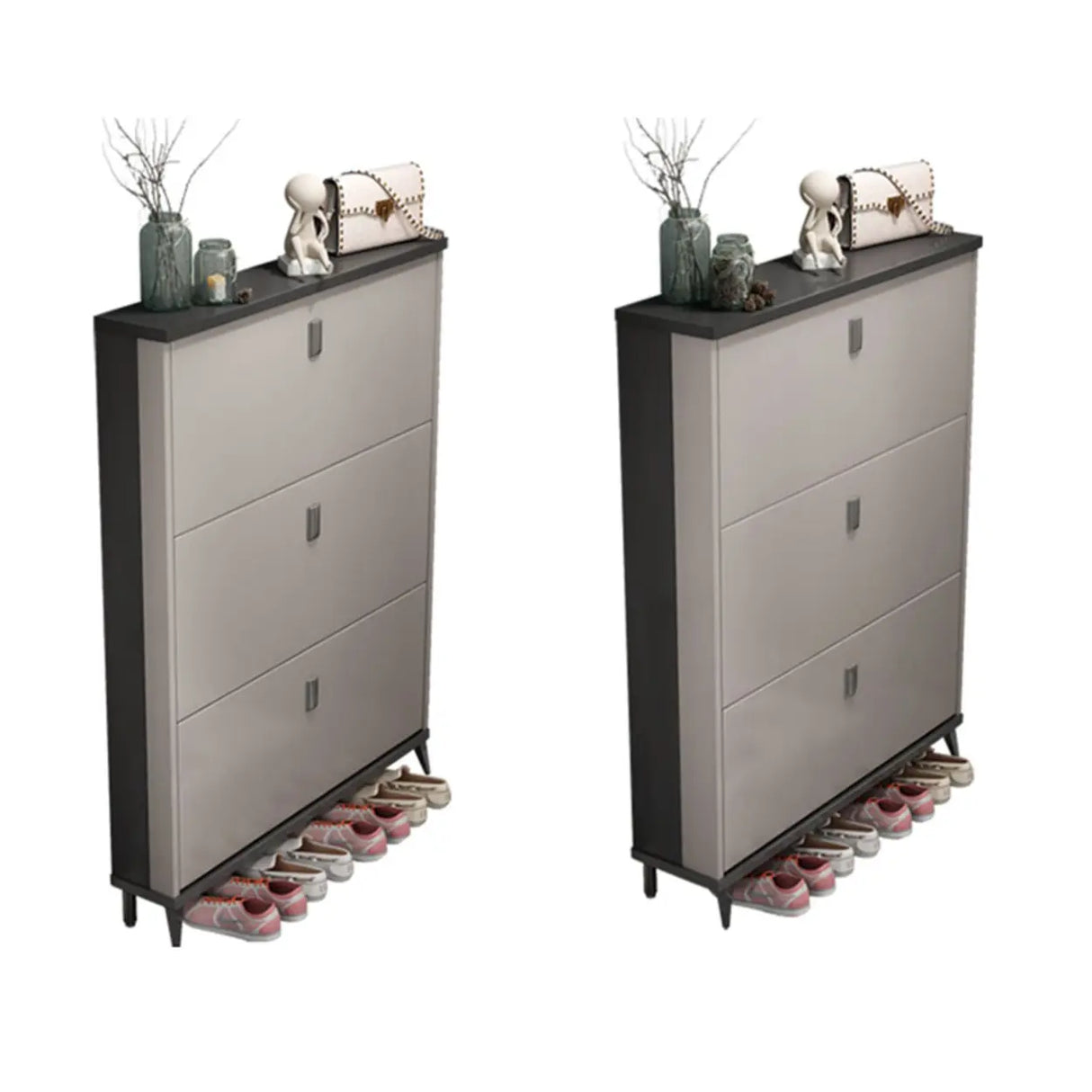 Wall Mounted Wood Entryway Grey Medium Shoe Storage Unit Image - 6