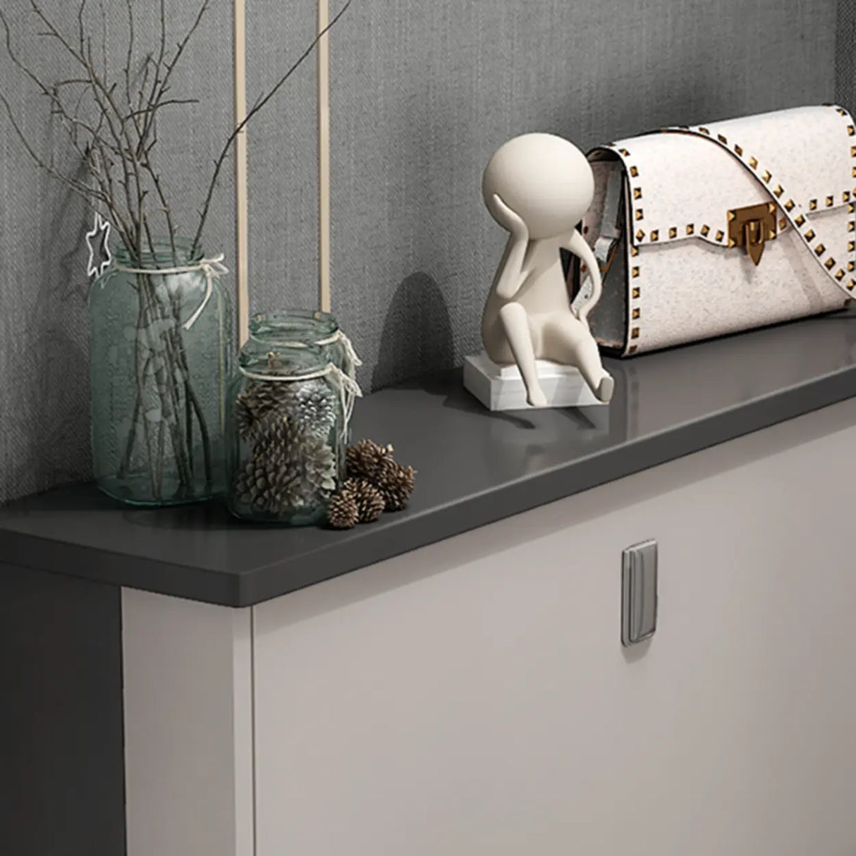 Wall Mounted Wood Entryway Grey Medium Shoe Storage Unit Image - 9