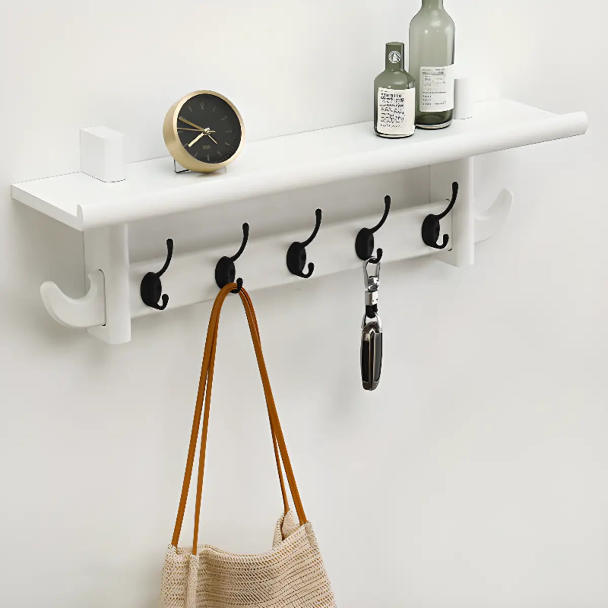 Wall-Mounted Wood Nut-Brown Shelf Coat Rack Organizer Image - 5