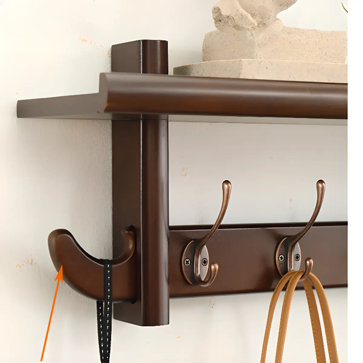 Wall-Mounted Wood Nut-Brown Shelf Coat Rack Organizer Image - 6