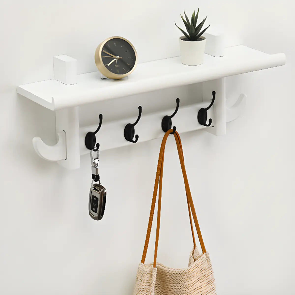 Wall-Mounted Wood Nut-Brown Shelf Coat Rack Organizer Image - 8