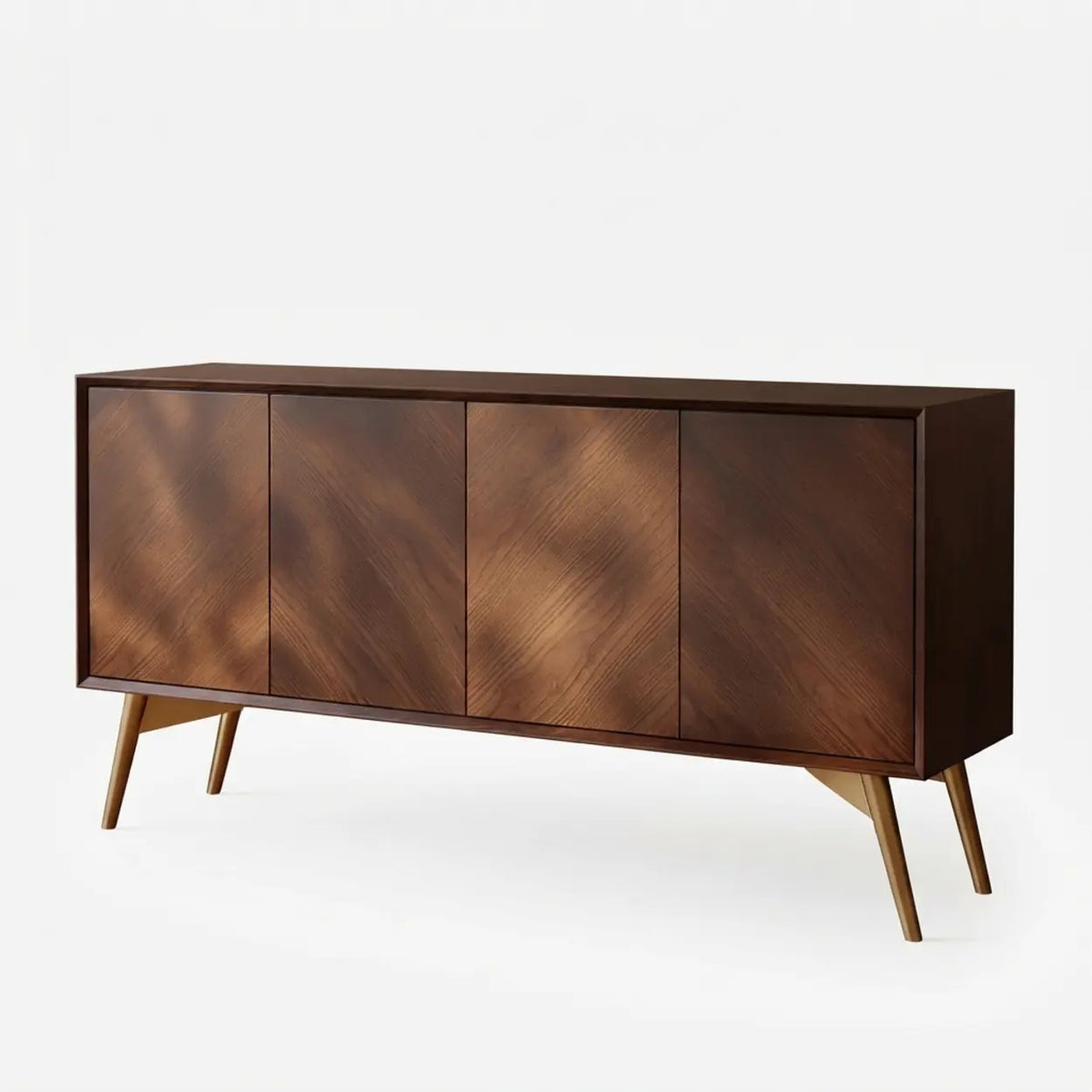 Walnut 4-Door Sideboard Cabinet with Storage and Metal Legs Image - 3