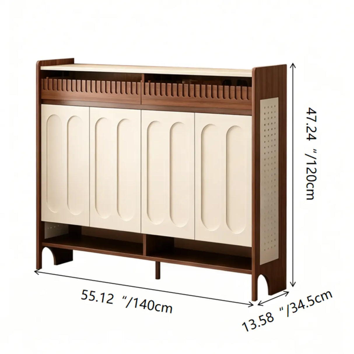 Walnut and White Shoe Storage Cabinet with Drawers and Adjustable Shelves Image - 13