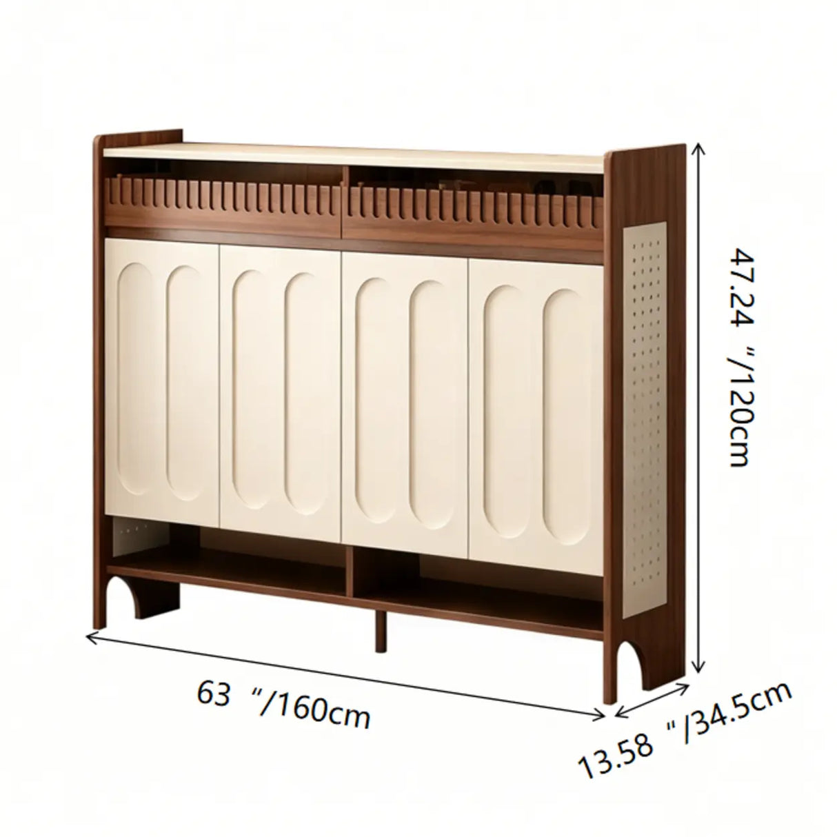 Walnut and White Shoe Storage Cabinet with Drawers and Adjustable Shelves Image - 14