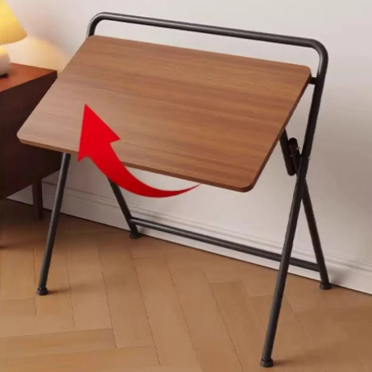 Walnut-Black Foldable Wood Rectangular Small Desk Image - 10
