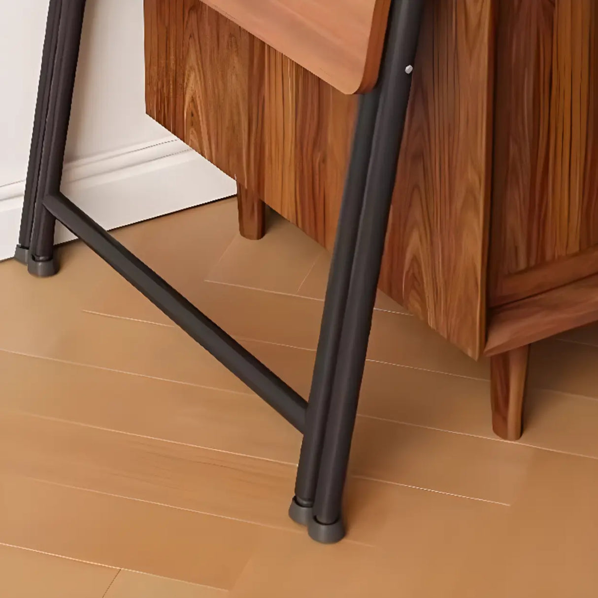 Walnut-Black Foldable Wood Rectangular Small Desk Image - 12