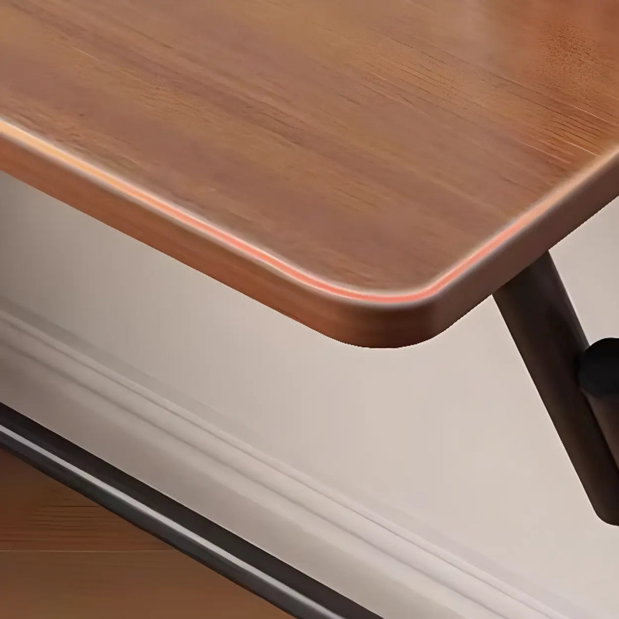 Walnut-Black Foldable Wood Rectangular Small Desk Image - 15