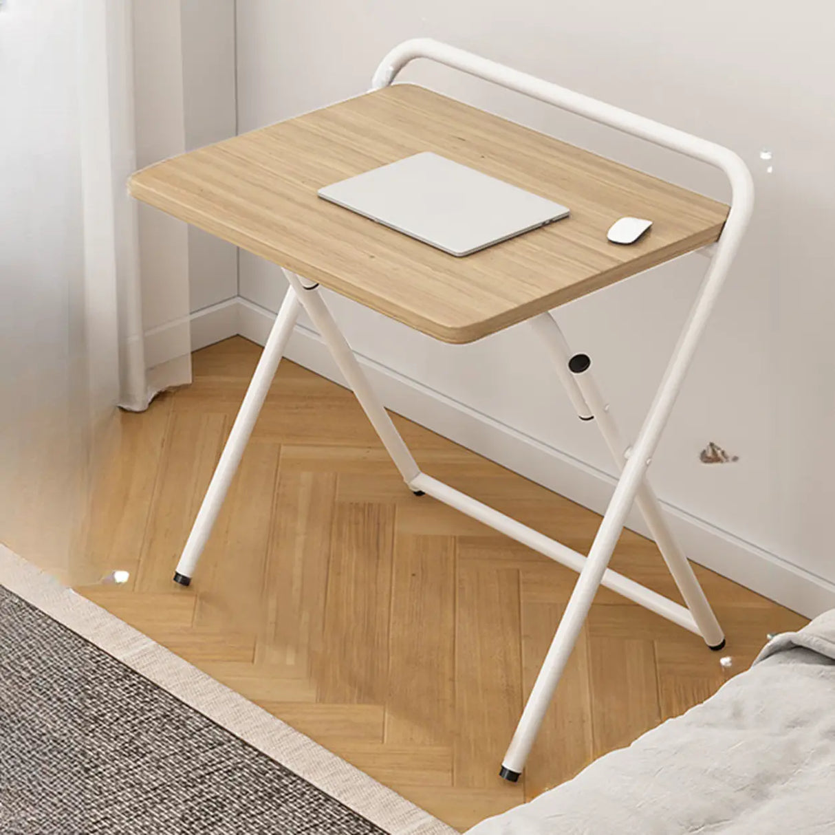 Walnut-Black Foldable Wood Rectangular Small Desk Image - 22