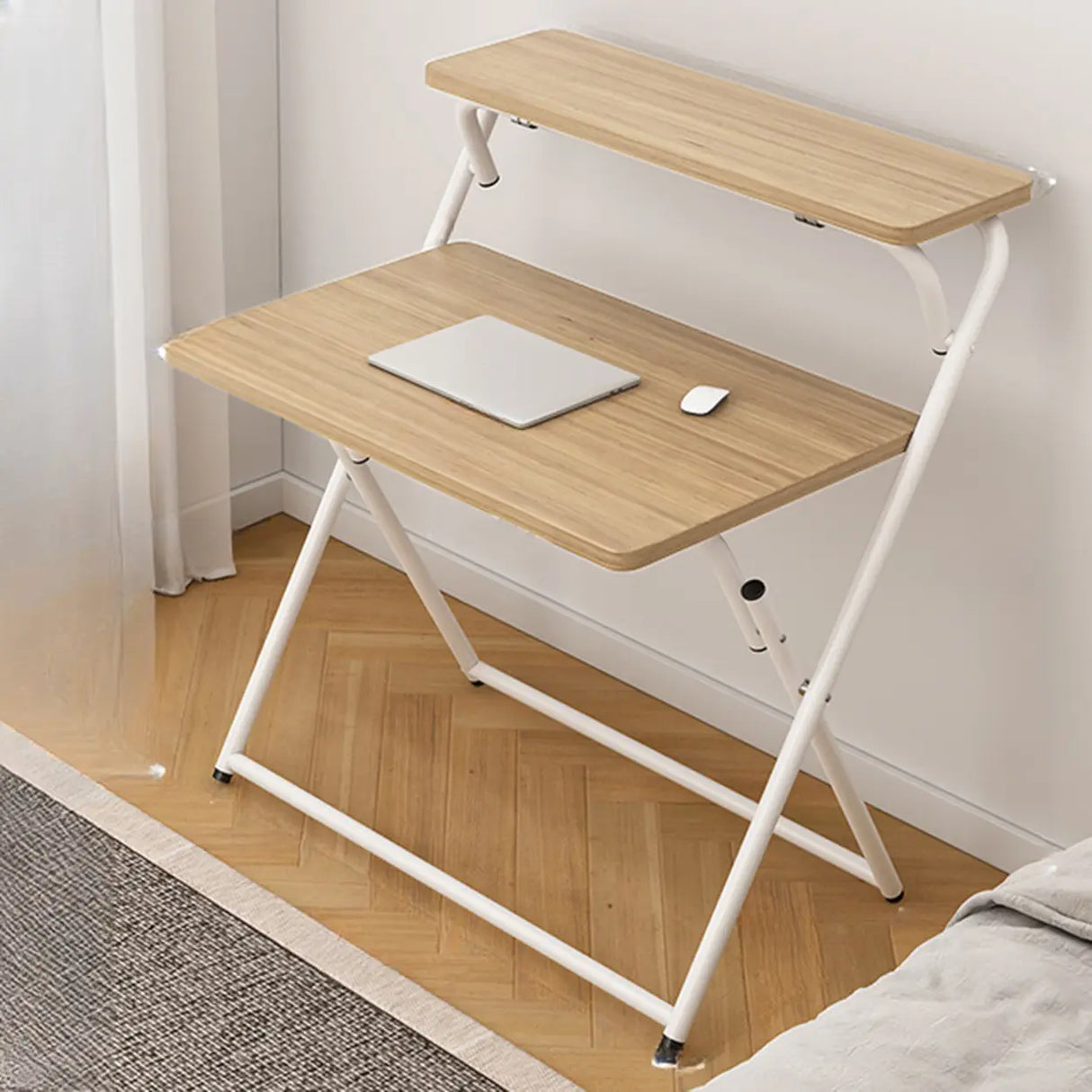 Walnut-Black Foldable Wood Rectangular Small Desk Image - 24