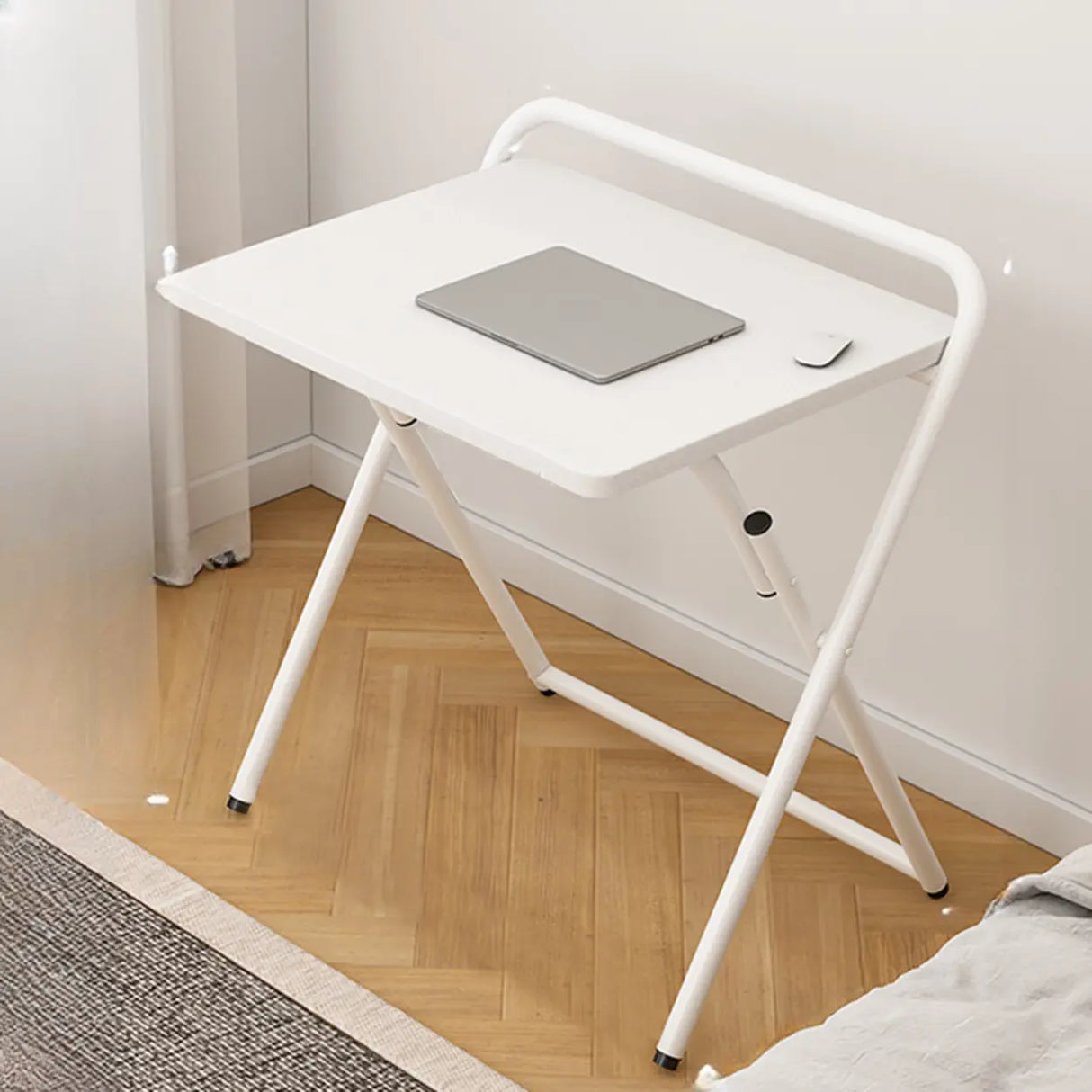 Walnut-Black Foldable Wood Rectangular Small Desk Image - 25