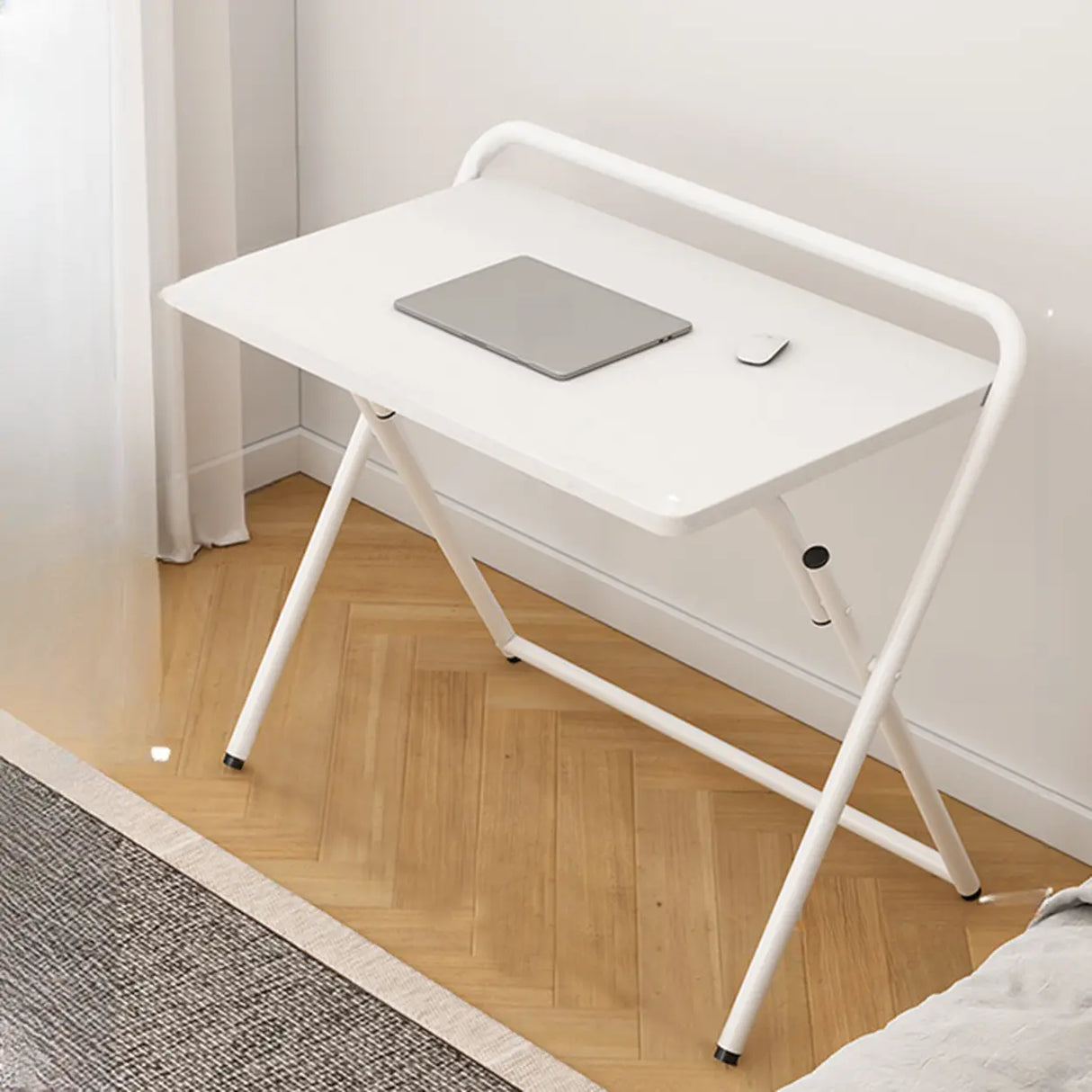 Walnut-Black Foldable Wood Rectangular Small Desk Image - 26