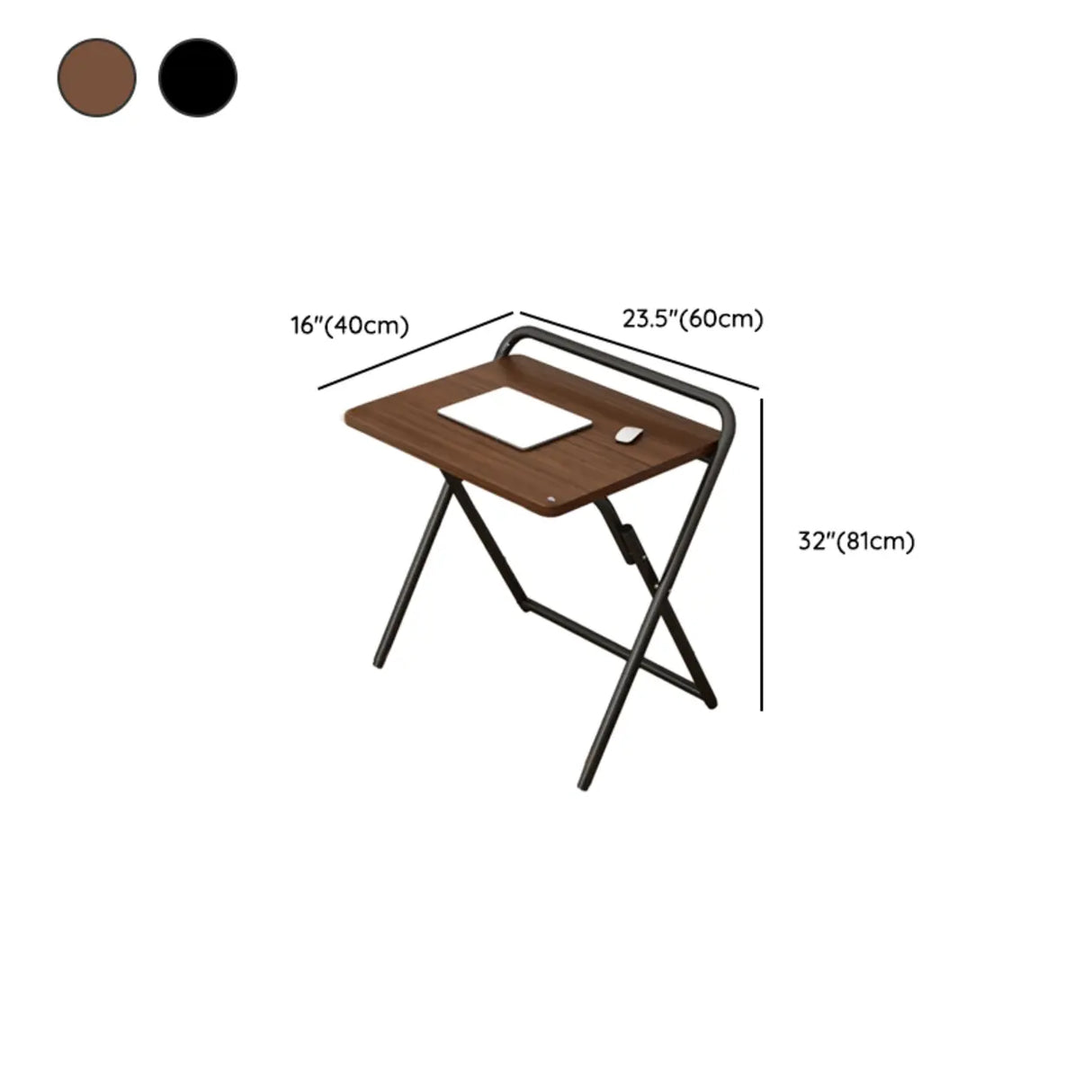 Walnut-Black Foldable Wood Rectangular Small Desk Image - 28