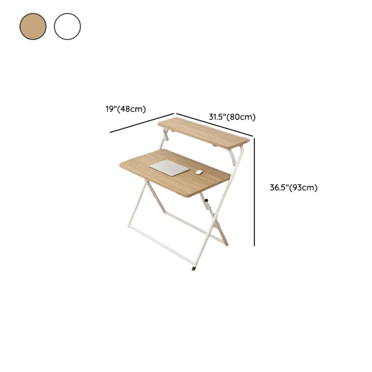 Walnut-Black Foldable Wood Rectangular Small Desk Image - 33