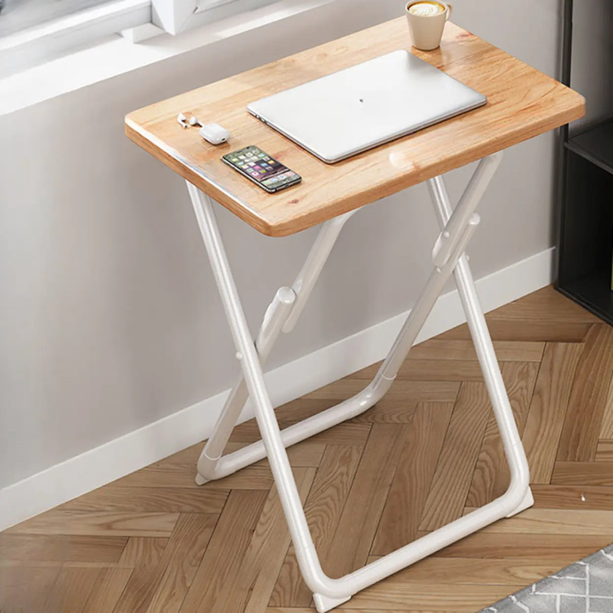 Walnut-Black Foldable Wood Rectangular Small Desk Image - 3