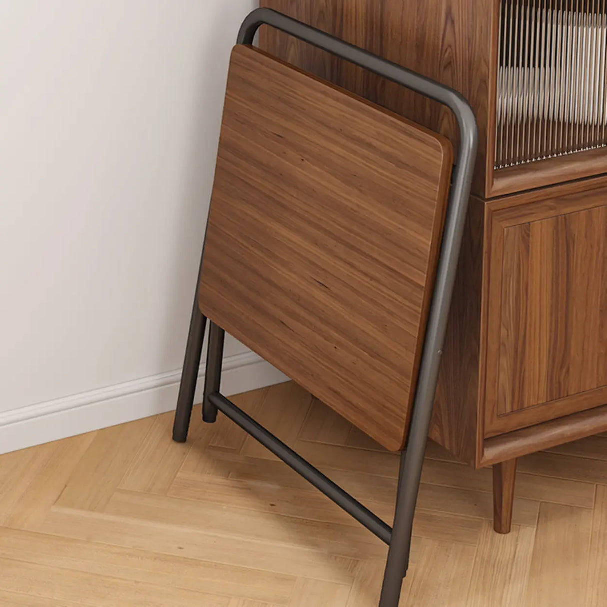 Walnut-Black Foldable Wood Rectangular Small Desk Image - 4