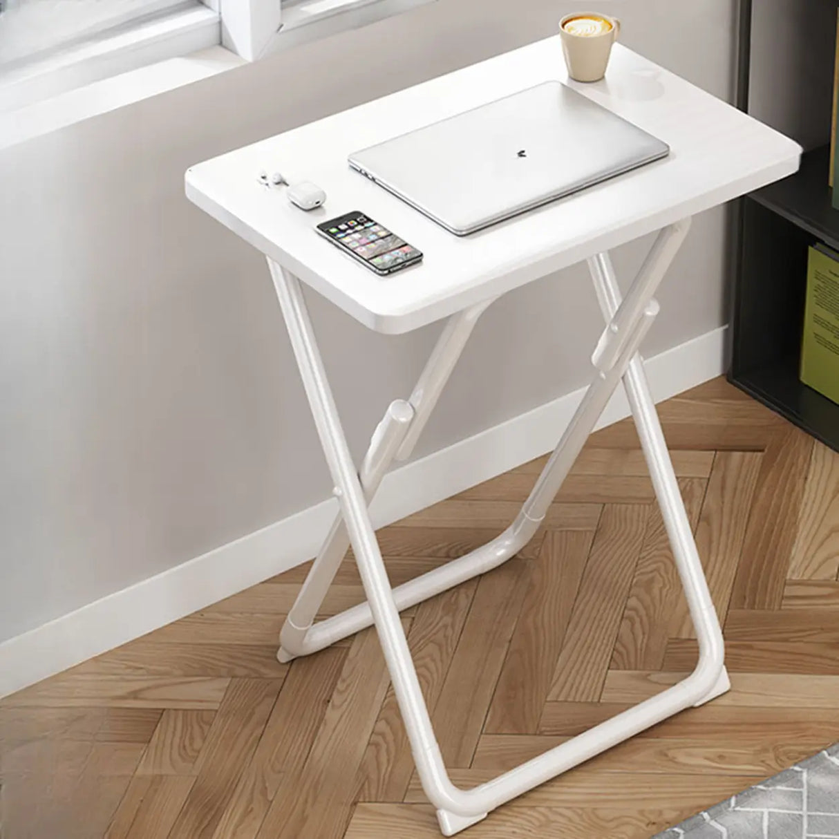 Walnut-Black Foldable Wood Rectangular Small Desk Image - 5