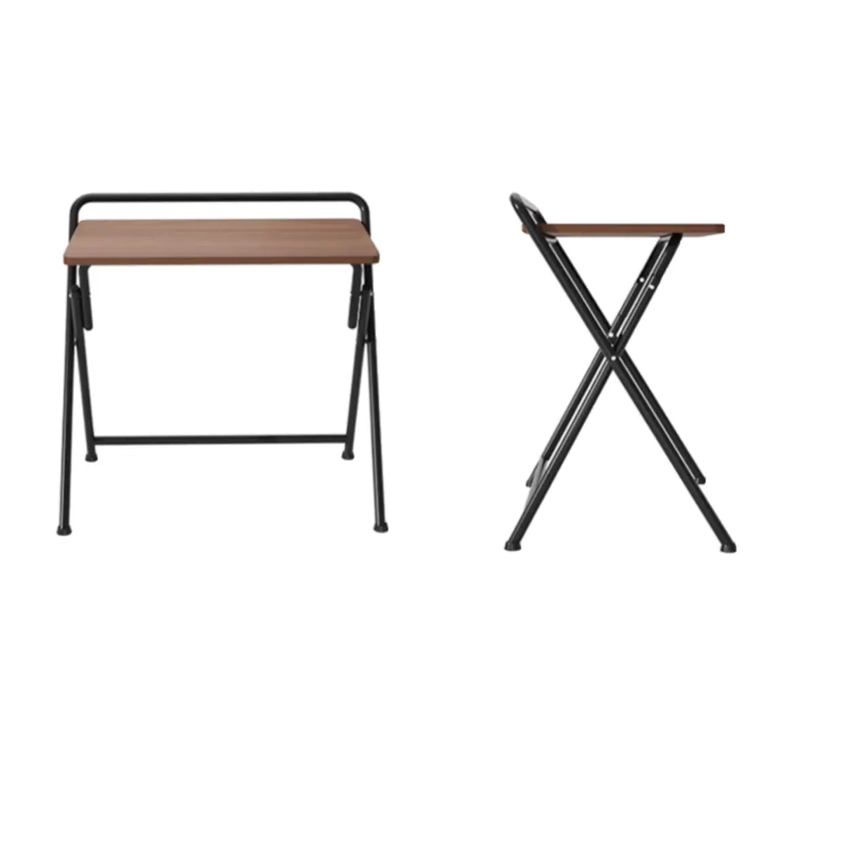 Walnut-Black Foldable Wood Rectangular Small Desk Image - 7
