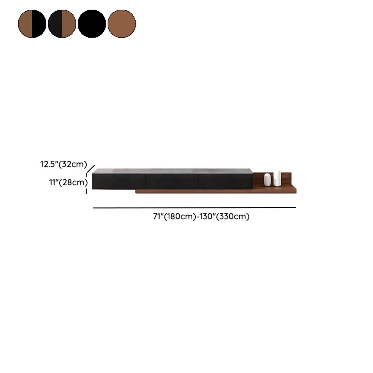 Walnut-Black Stone Rectangle Long TV Stand with Drawers