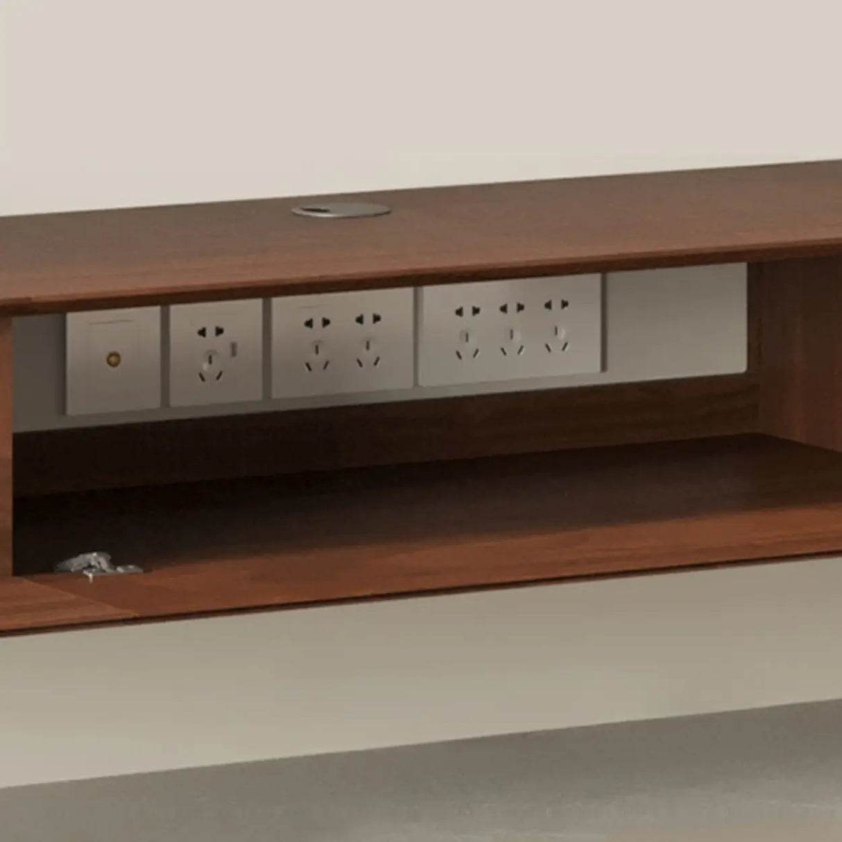 Walnut-Black Wooden Drawers Floating Mount TV Stand Image - 13