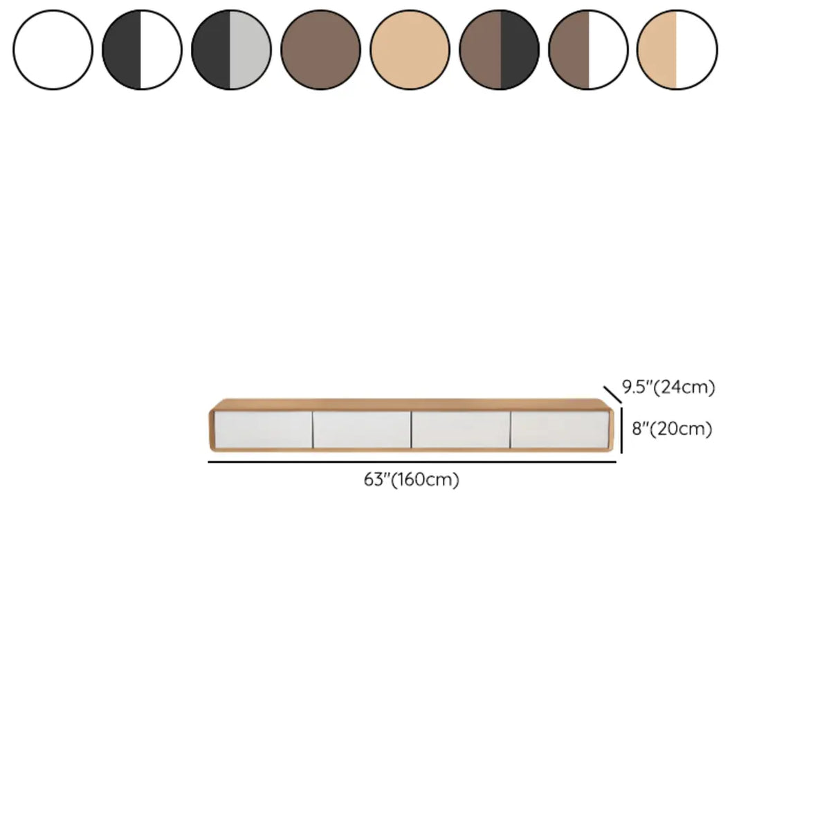 Walnut-Black Wooden Drawers Floating Mount TV Stand