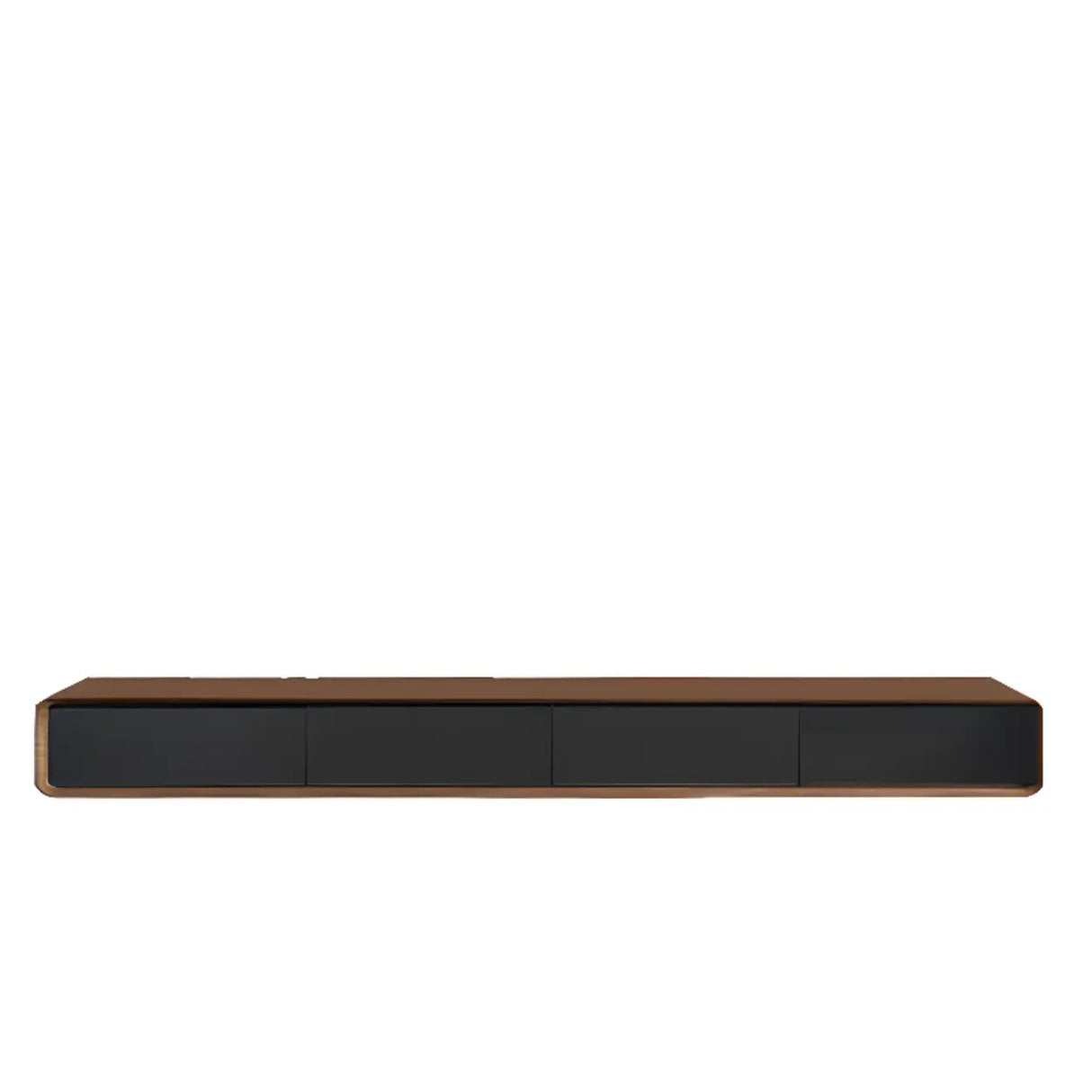 Walnut-Black Wooden Drawers Floating Mount TV Stand Image - 8