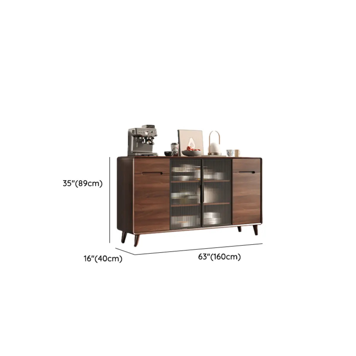 Walnut Brown Large Sideboard with Storage and Shelves Image - 21