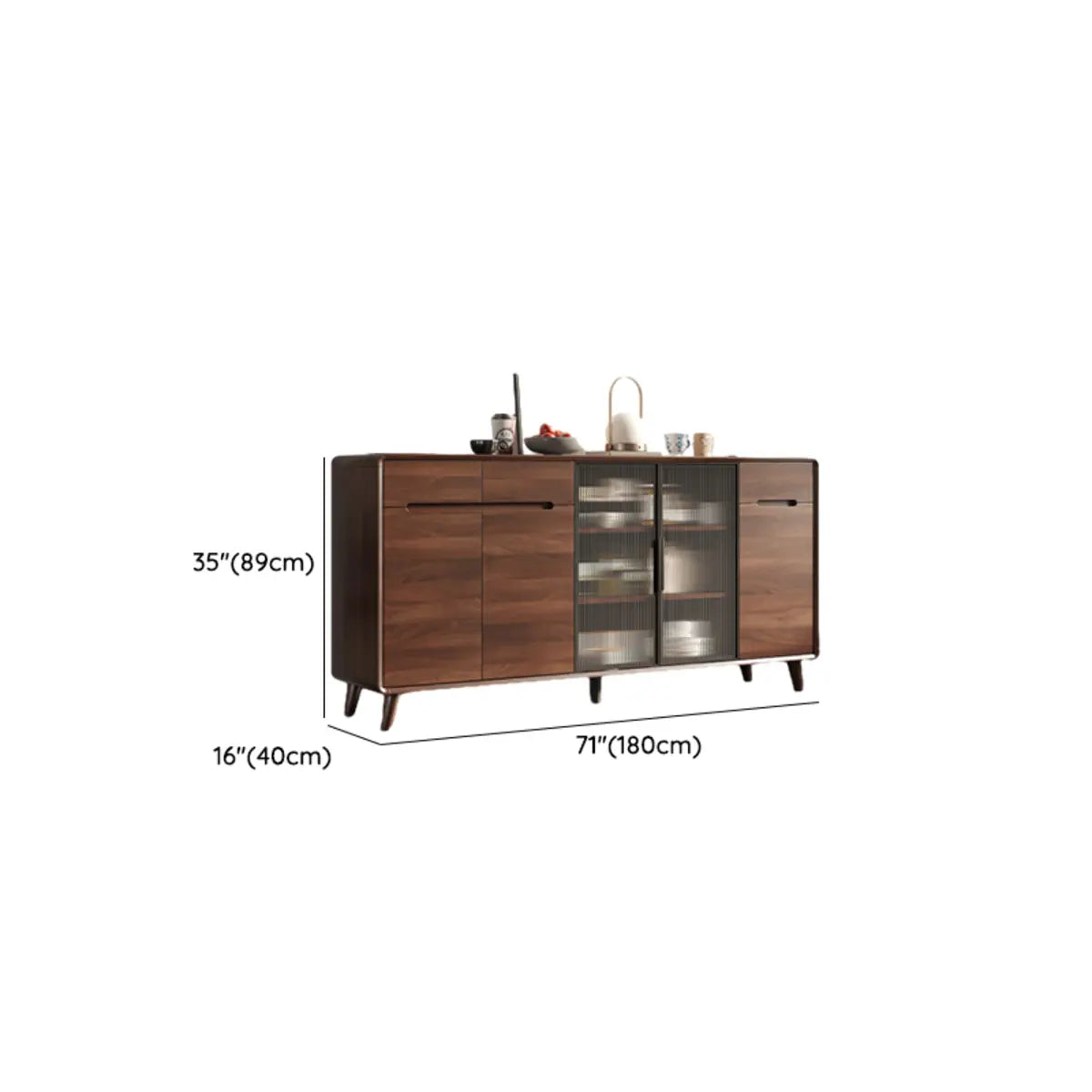 Walnut Brown Large Sideboard with Storage and Shelves Image - 22