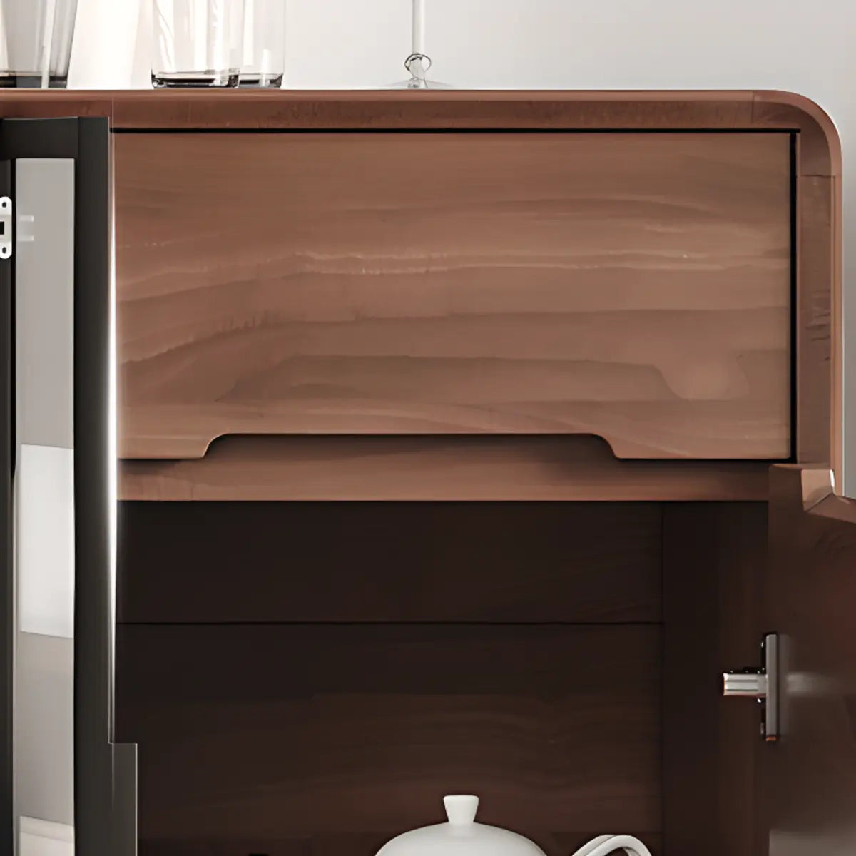 Walnut Brown Large Sideboard with Storage and Shelves Image - 8
