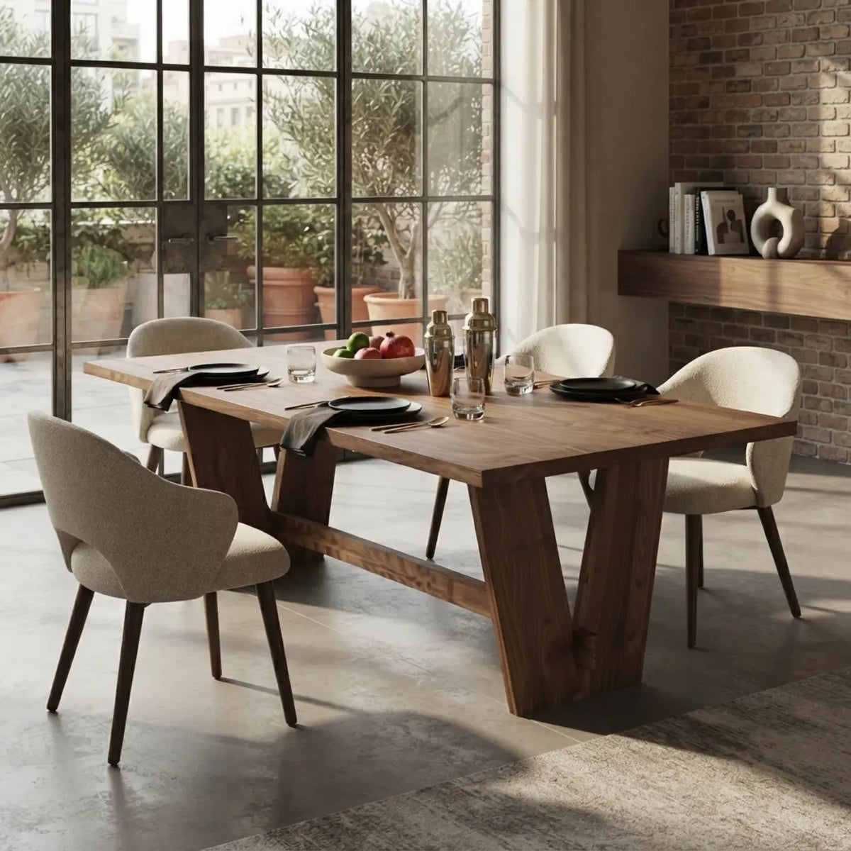 Walnut Finish Solid Pine Wood Rectangular Dining Table with 4 Legs Image - 3
