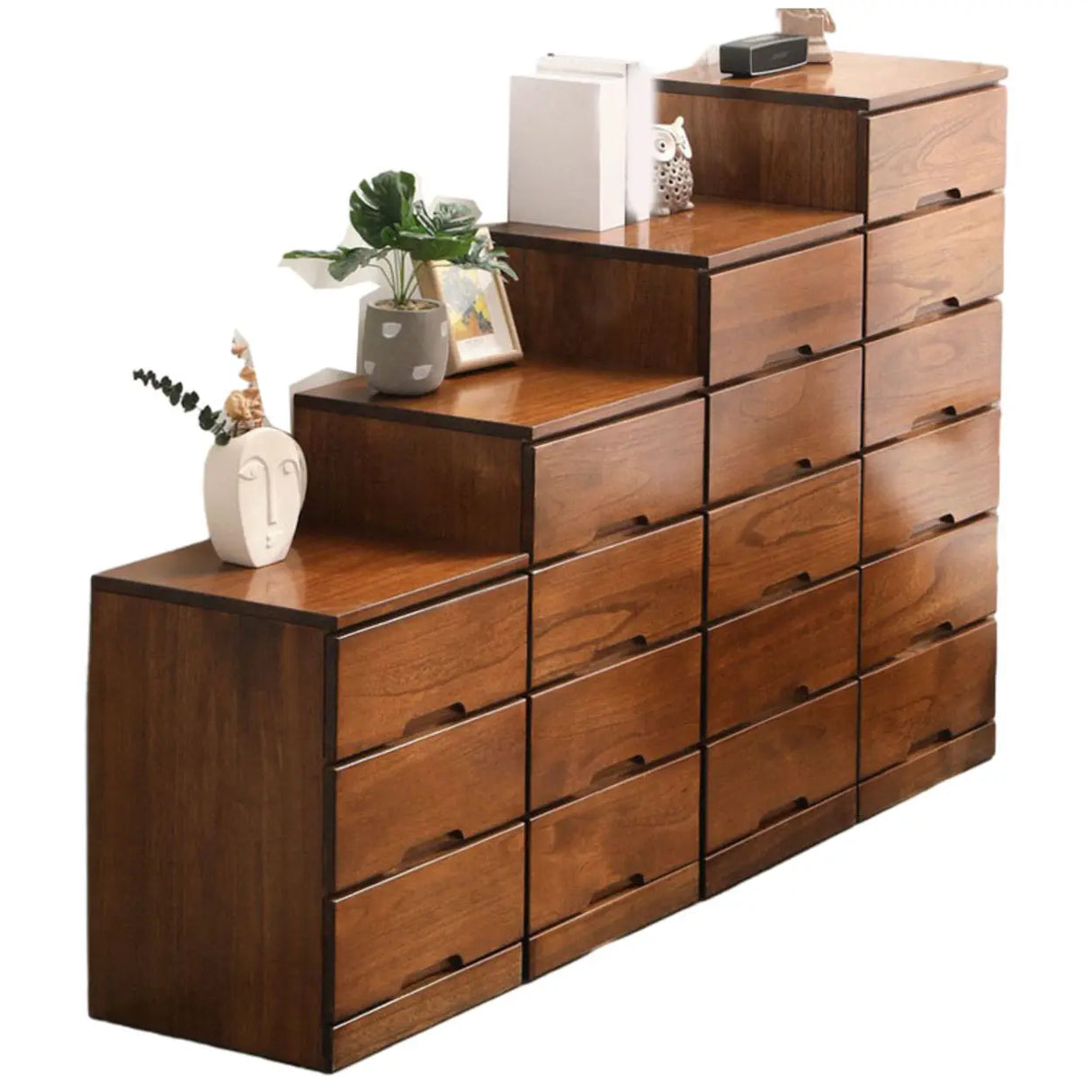Walnut Finish Wood Step Design Chest with Drawers Image - 10