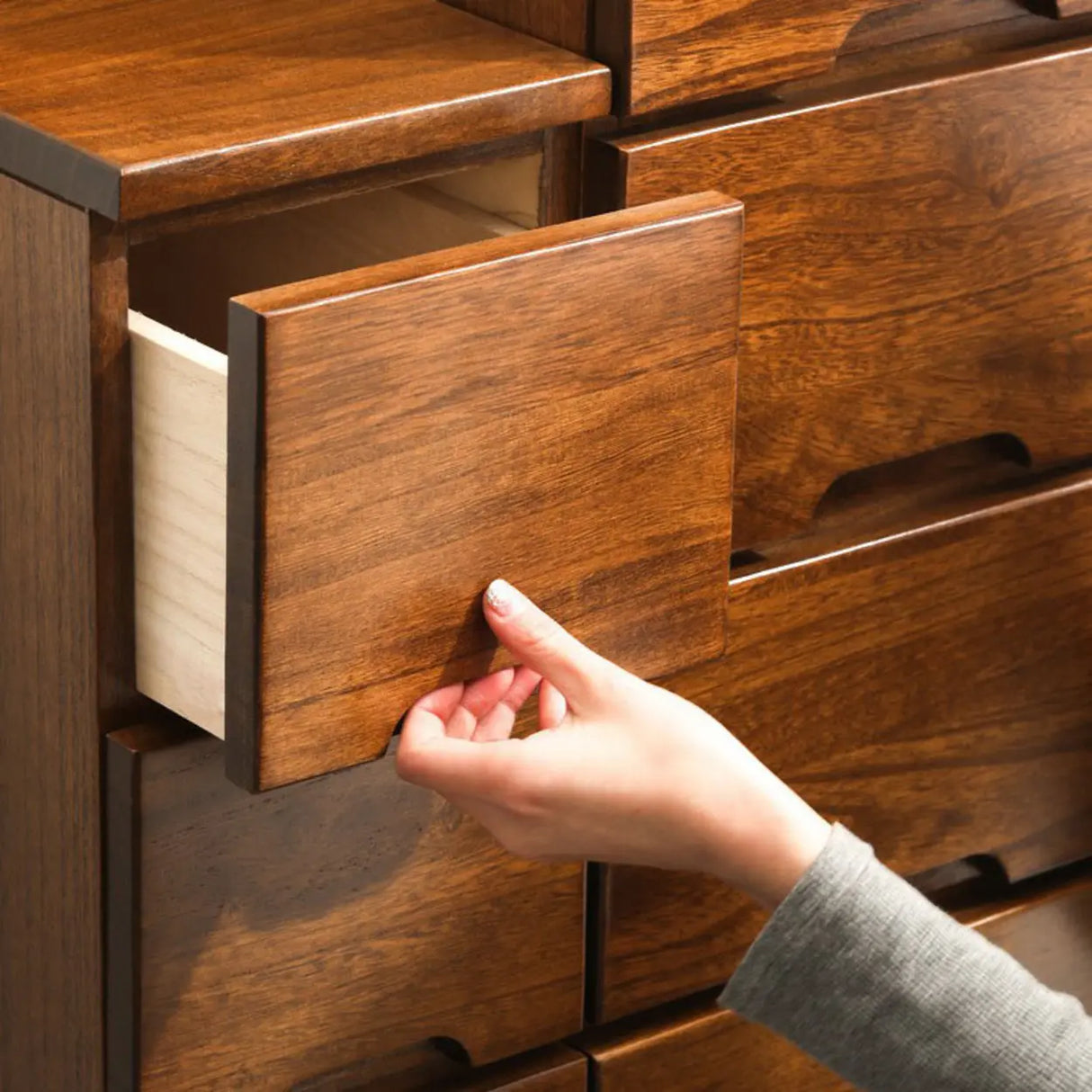 Walnut Finish Wood Step Design Chest with Drawers Image - 14