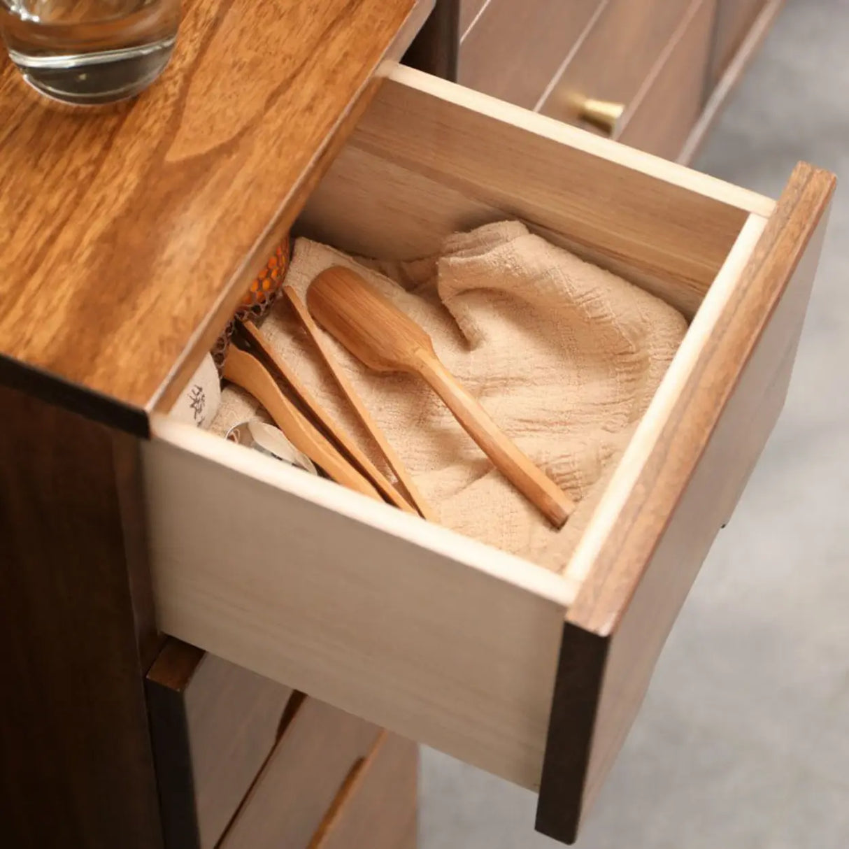 Walnut Finish Wood Step Design Chest with Drawers Image - 16