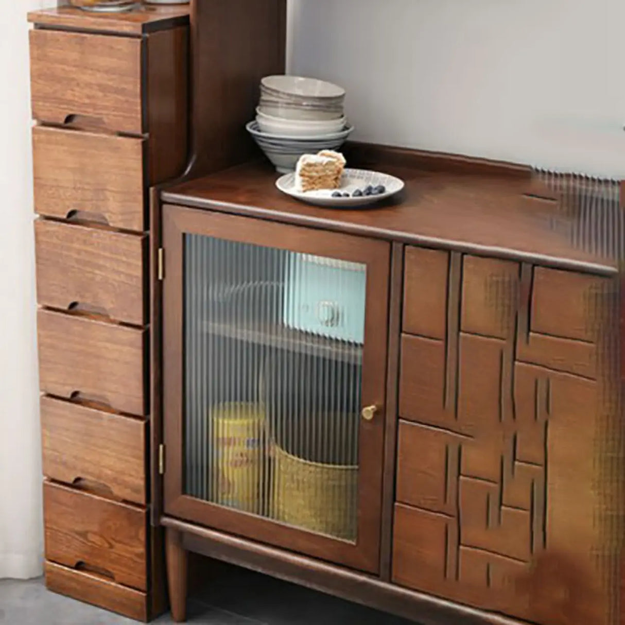 Walnut Finish Wood Step Design Chest with Drawers Image - 8