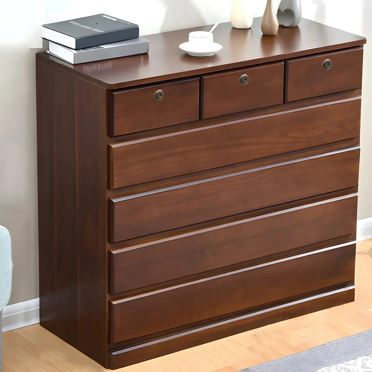 Walnut Finish Wooden Dresser with Soft-Close Drawers Image - 18