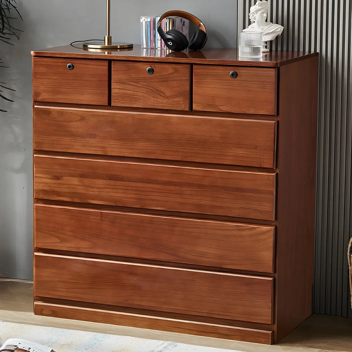 Walnut Finish Wooden Dresser with Soft-Close Drawers Image - 1