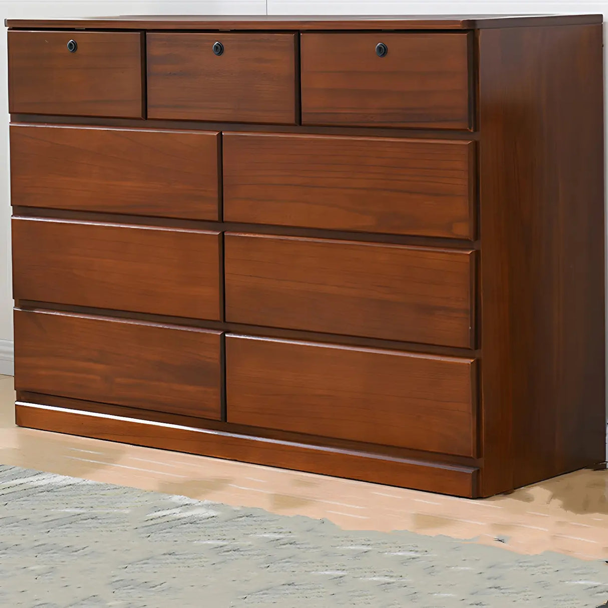 Walnut Finish Wooden Dresser with Soft-Close Drawers Image - 3