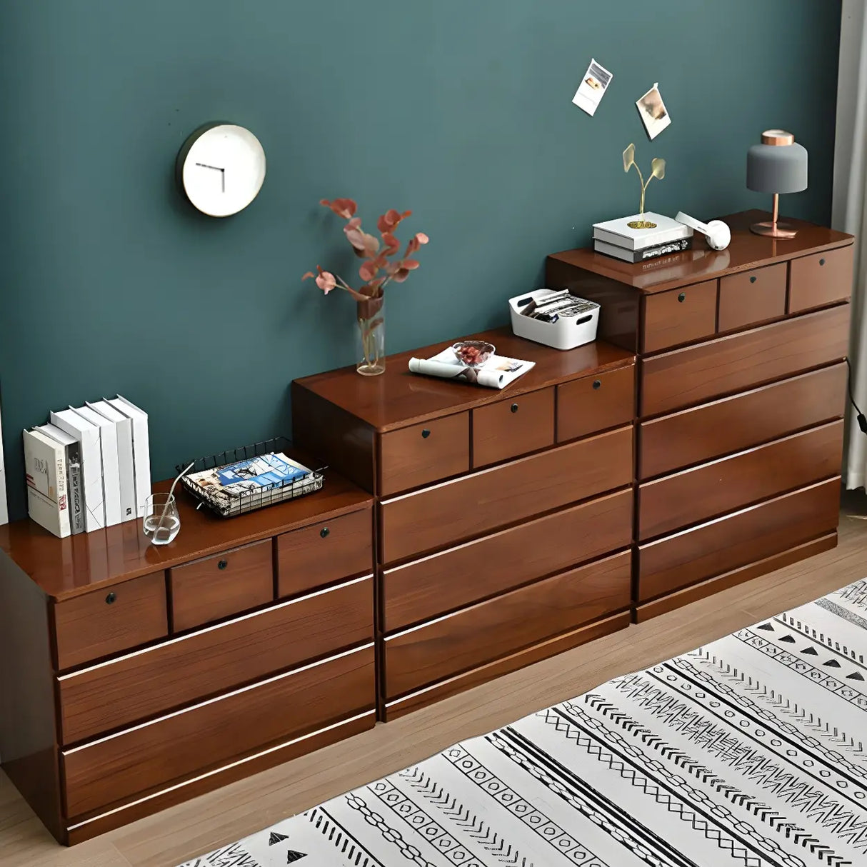 Walnut Finish Wooden Dresser with Soft-Close Drawers Image - 4