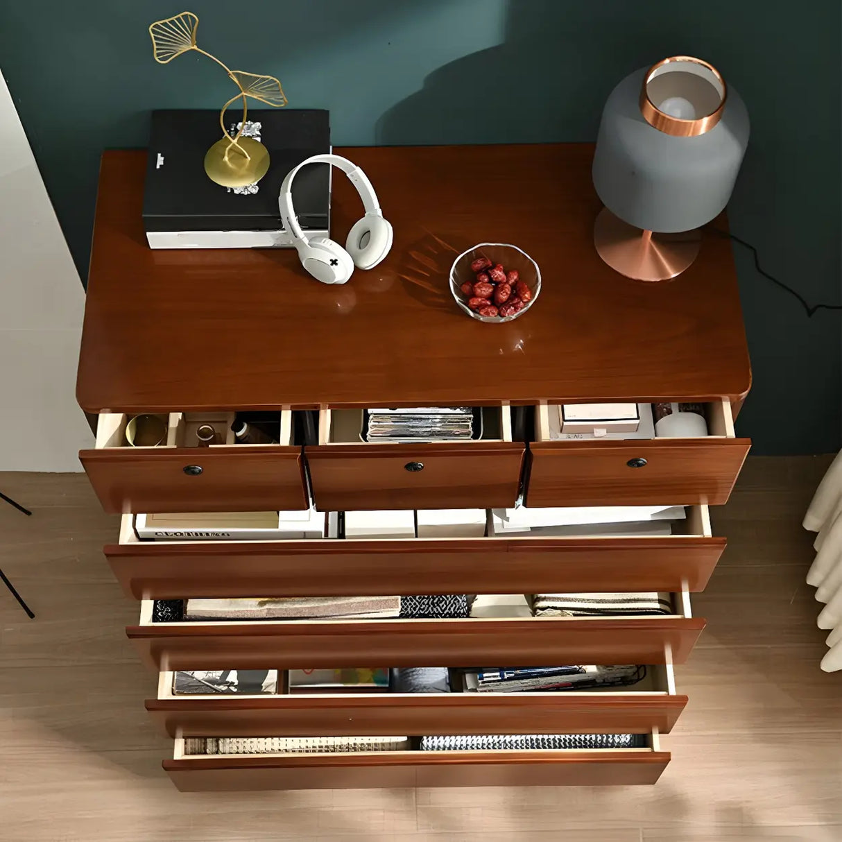 Walnut Finish Wooden Dresser with Soft-Close Drawers Image - 7