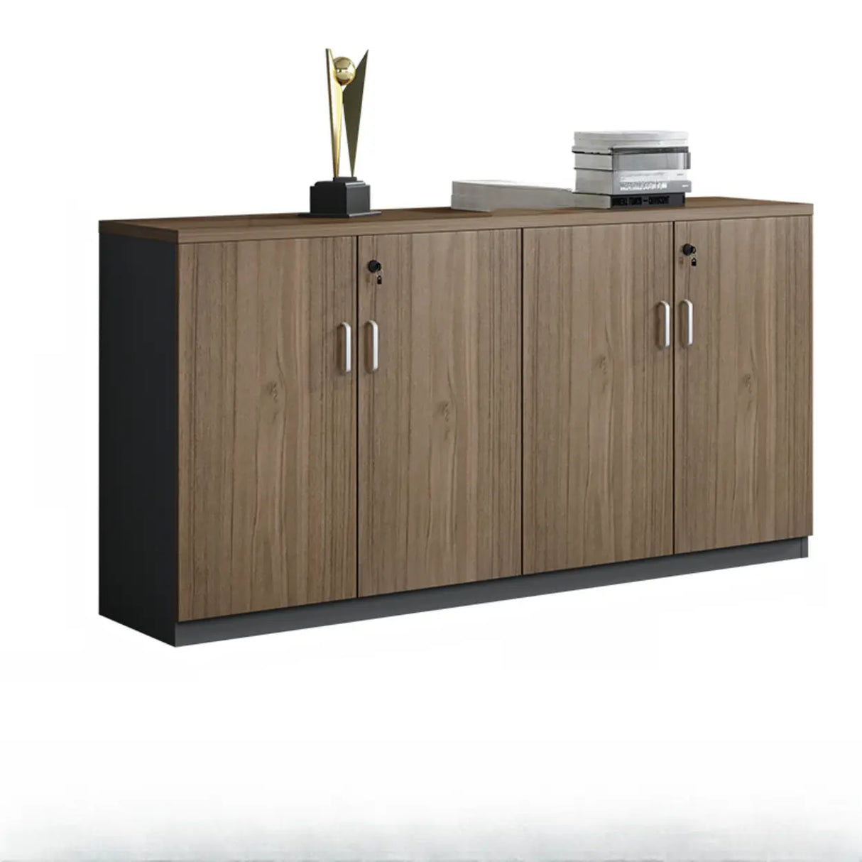 Walnut Finish Wooden Lateral Cabinet with Key Lock Image - 10
