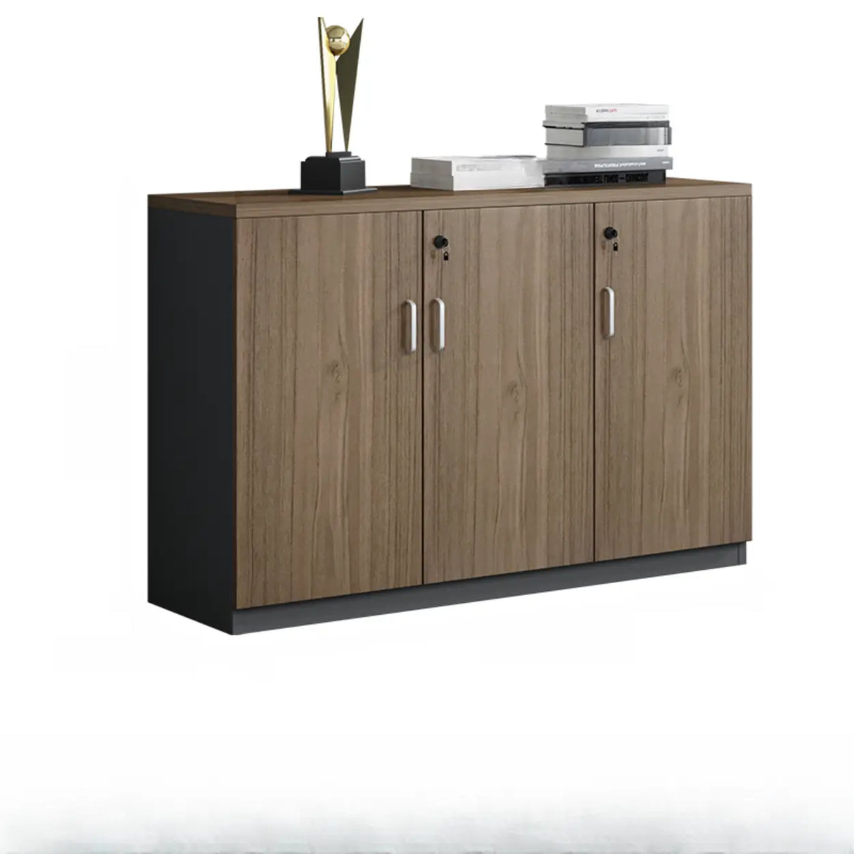 Walnut Finish Wooden Lateral Cabinet with Key Lock Image - 11