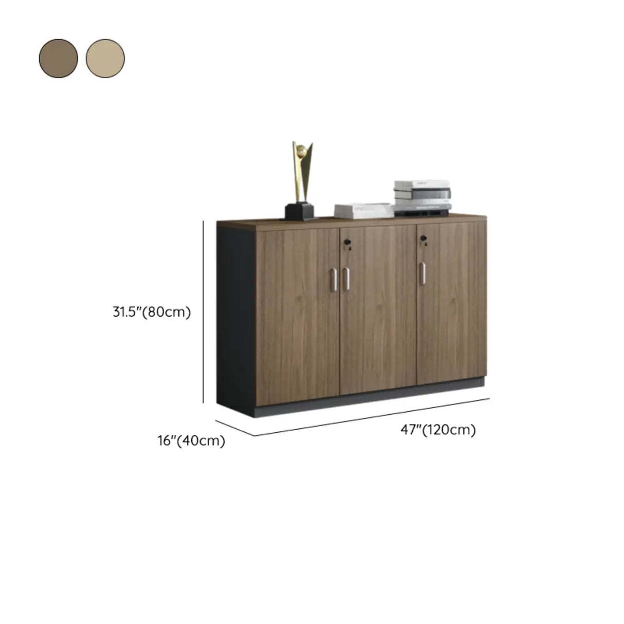Walnut Finish Wooden Lateral Cabinet with Key Lock Image - 14
