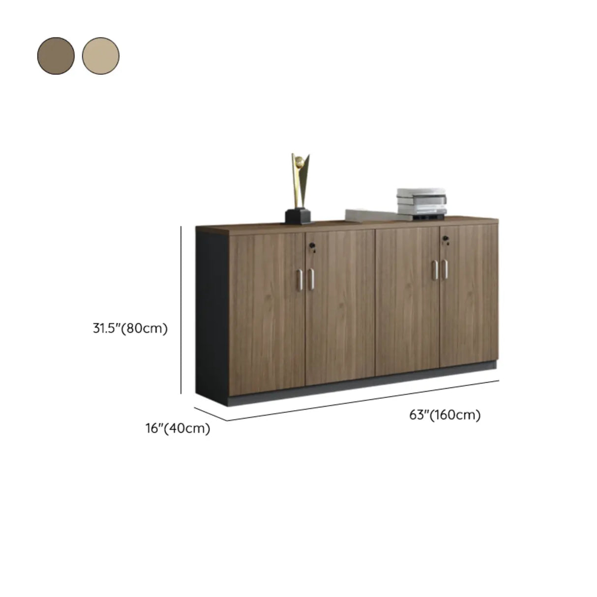 Walnut Finish Wooden Lateral Cabinet with Key Lock Image - 15