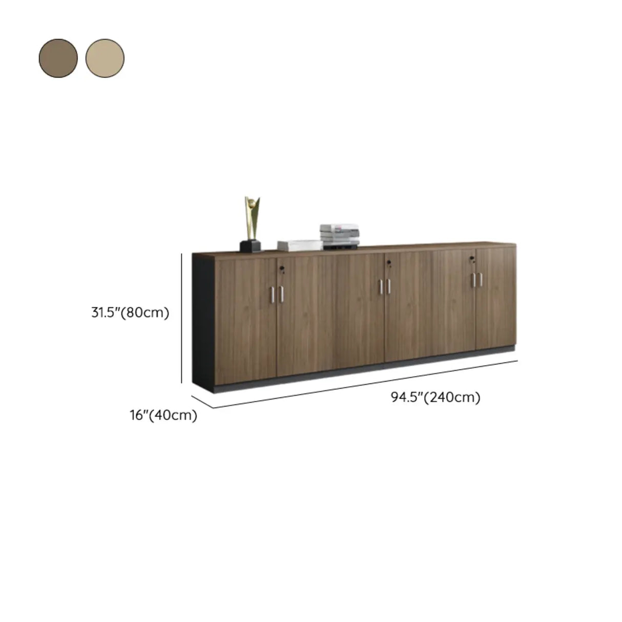 Walnut Finish Wooden Lateral Cabinet with Key Lock Image - 16