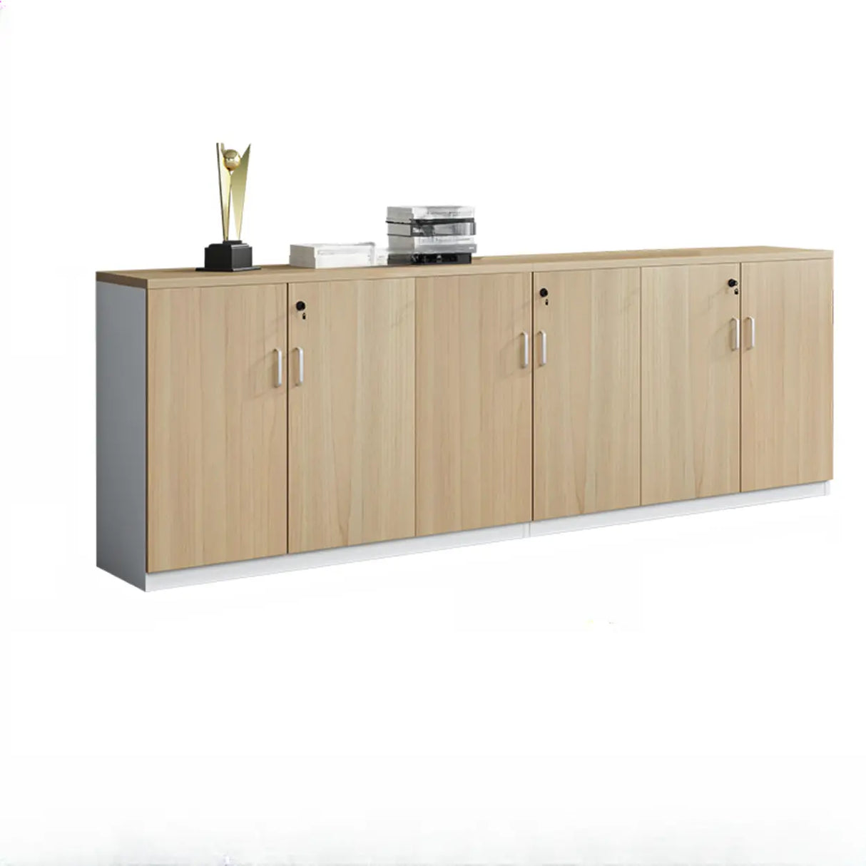 Walnut Finish Wooden Lateral Cabinet with Key Lock Image - 2
